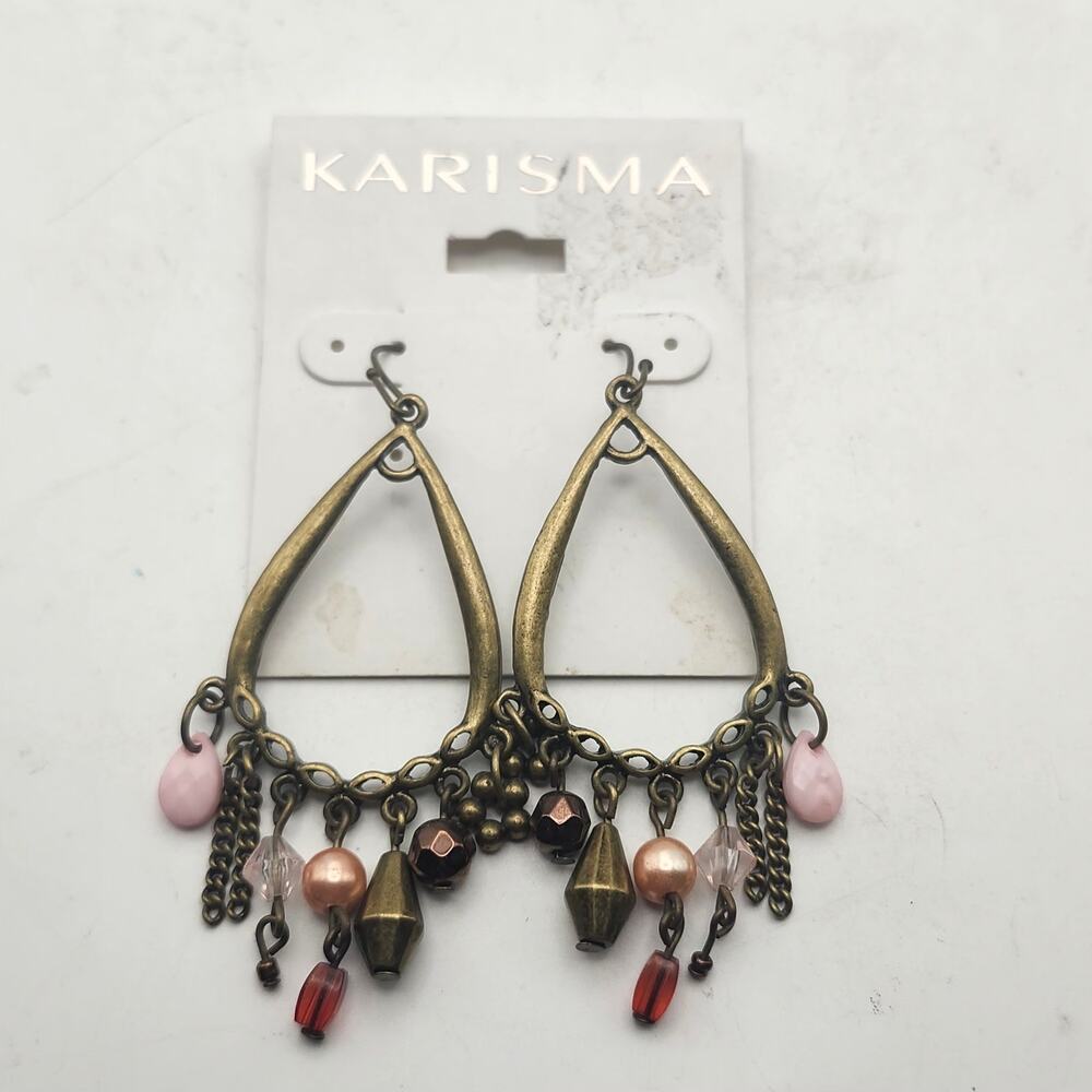 Karisma Bronze Tone Teardrop Beaded Chandelier Earrings Boho Dangle Fishhook